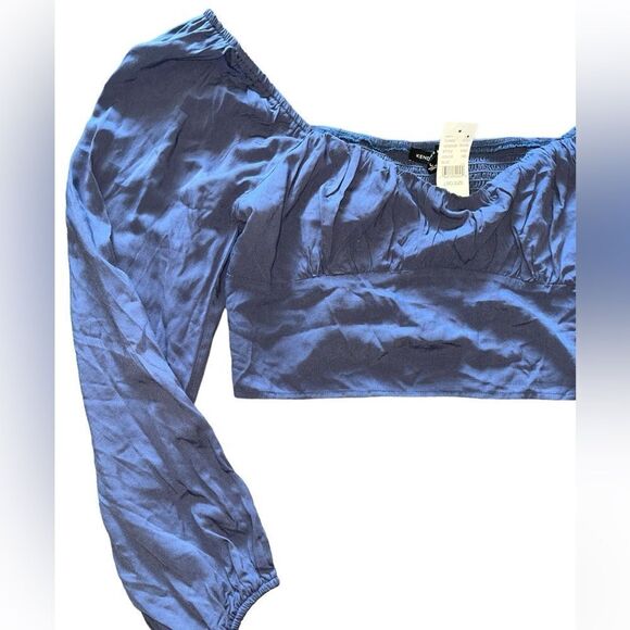 NWT Kendall & Kylie Long Sleeve Shirred Bodice Top Large Blue PACSUN - Picture 4 of 11